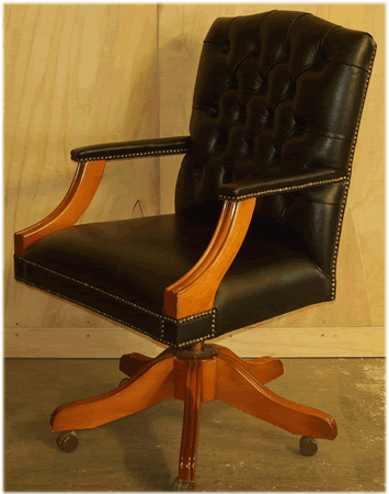 Gainsborough Swivel Desk Chair in Black Leather Yew with Plain Seat